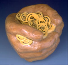 Hands With Coins: 7"x7"x7"